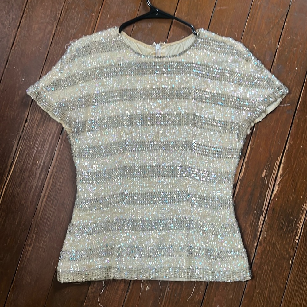 Vintage 1950s/1960s iridescent Sequin fitted striped  blouse